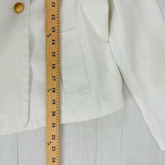 Garnet Hill Linen Cropped Trench Jacket 10 Petite White Preppy Double Breasted - Picture 14 of 15